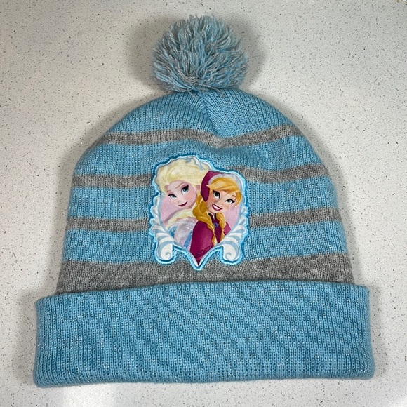 Disney Frozen Girls Beanie with Pom Blue and Gray - Picture 1 of 7